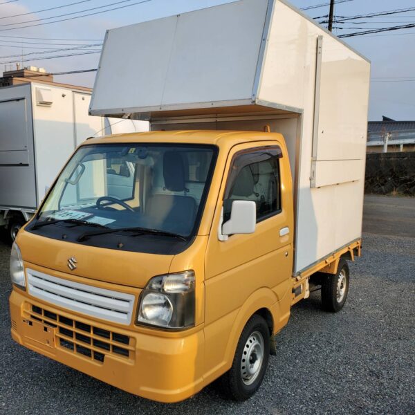 ID:81@ 平成25年 スズキ キャリイ キッチンカー 移動販売車、冷蔵庫、2槽シンク付き跳ね上げ販売口