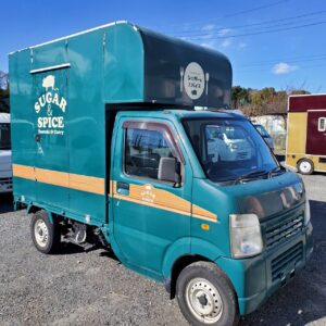 ID:64★H.24(2012)年 スズキ キャリイ キッチンカー 移動販売車 貨物登録 グリーン 走行114,601km　3槽シンク、フードトラック